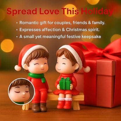 Petzlifeworld Sitting Christmas Couple Mini Figurines – Cute Resin Holiday Ornament | Romantic Festive Decor for Home, Office, or Tabletop for Lovers & Couples