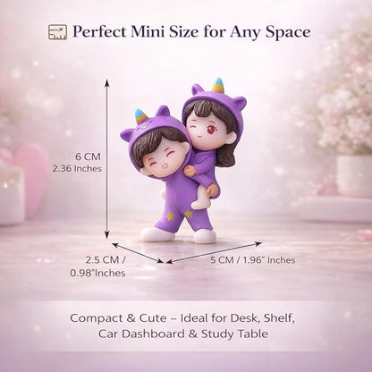 petzlifeworld Purple Miniature Cute Couple Statue – Girl on Boy’s Shoulder Resin Showpiece | Romantic Gift for Girlfriend, Boyfriend, Husband, Wife | Mini Desk & Car Dashboard Decor (6 cm)