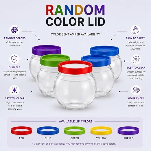 Petzlifeworld Mini Acrylic Fish Bowl (Bowl Only) with Open Ring Top (Random Color) 12.7 x 12.7cm Small Fish Tank for Betta, Goldfish | Cute Desktop Aquarium for Home, Office & Table Décor