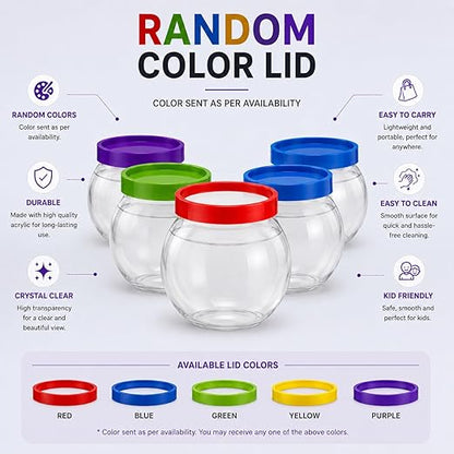 Petzlifeworld Mini Acrylic Fish Bowl (Bowl Only) with Open Ring Top (Random Color) 12.7 x 12.7cm Small Fish Tank for Betta, Goldfish | Cute Desktop Aquarium for Home, Office & Table Décor