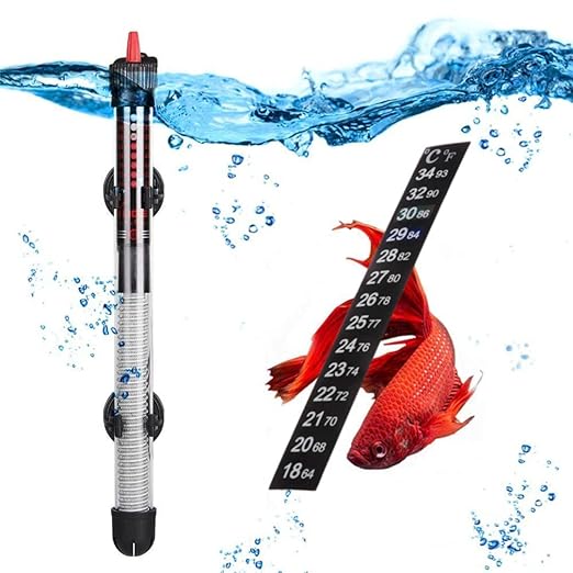 RS Electricals Glass Aquarium Submersible Heater for Aquarium Fish Tank with Free Sticker Thermometer (300 Watts)