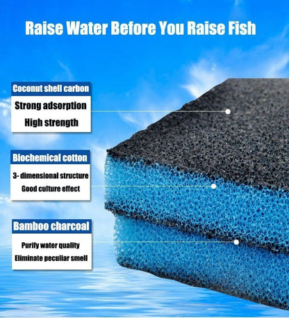 YEE 3 in 1 Activated Carbon Infused Blue Bio Chemical Sponge Filter Pad Media (50Cm*11Cm*2Cm) for Aquarium Top Filter | Easy Cut to Fit | Crystal Clear Water | Reusable Sponge