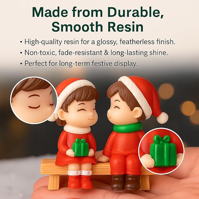 Petzlifeworld Sitting Christmas Couple Mini Figurines – Cute Resin Holiday Ornament | Romantic Festive Decor for Home, Office, or Tabletop for Lovers & Couples