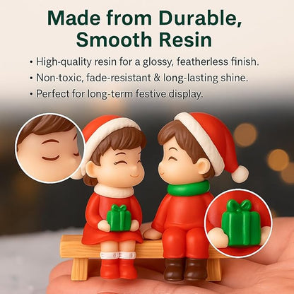 Petzlifeworld Sitting Christmas Couple Mini Figurines – Cute Resin Holiday Ornament | Romantic Festive Decor for Home, Office, or Tabletop for Lovers & Couples