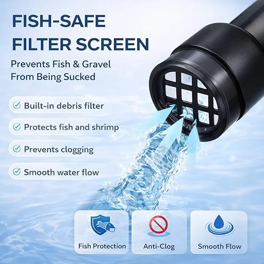 YEE Aquarium Water Changer Gravel Cleaner – Manual Siphon Vacuum Pump Fish Tank Cleaning Tool with Adjustable Pipe, Built-in Filter Screen & 200cm Drain Hose for Easy Water Change