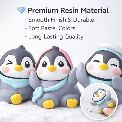 petzlifeworld 6 Pcs Cute Winter Penguin Miniature Figurines – Resin Mini Penguins for Home Decor, Car Dashboard, Office Desk Decoration – Adorable Gift for Kids, Couples & Friends