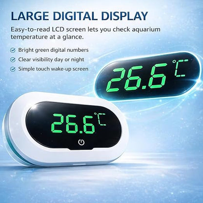 YEE Digital Aquarium Thermometer with LCD Display, High Accuracy ±0.1°C Fish Tank Temperature Monitor, Touch Wake-Up Screen, 0-50°C Temperature Range