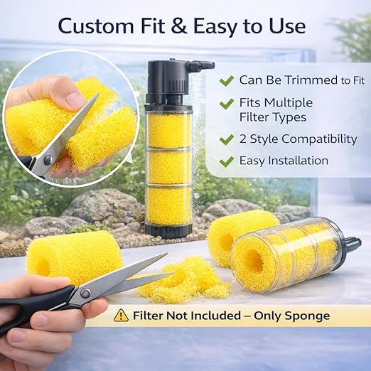 petzlifeworld 5 Pcs Aquarium Filter Spare Yellow Sponge (7×6×7 cm) | High Density Pre-Filter Foam | Reusable & Safe for Freshwater & Saltwater Tanks