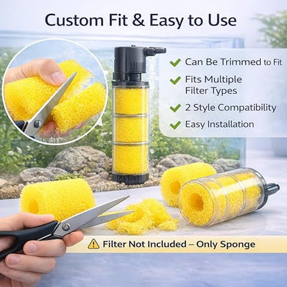 petzlifeworld 5 Pcs Aquarium Filter Spare Yellow Sponge (7×6×7 cm) | High Density Pre-Filter Foam | Reusable & Safe for Freshwater & Saltwater Tanks