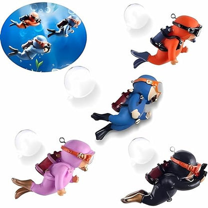 petzlifeworld 4 Piece (Mixed Color) Floating Mini Cute Diver Aquarium Fish Tank Simulation Decoration Ornaments | Made with Eco Friendly Resin | No Harm to Fish
