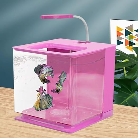 Petzlifeworld BL-06 Compact Acrylic Fish Aquarium Tank with Internal Back Filter and USB Leafy Type LED Light for Home or Office Desktop (2.5-Liter Capcity, Color Vay Vary)