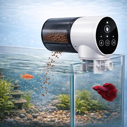 Yee Automatic Fish Feeder with Programmable 8H/12H/24H Timer | 360° Rotating Design | LED One-Touch Control | Works with Flakes, Pellets & Granules | for Aquariums, Tanks & Ponds by petzlifeworld