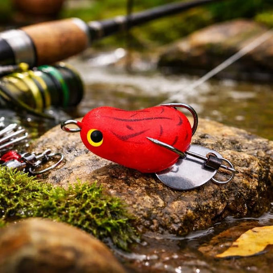 petzlifeworld Realistic Red Soft Frog Fishing Lure 1pc – Topwater Floating Frog Bait with Double Hooks – Weedless Design for Bass, Snakehead, Pike – Life-Like Action | Red Colour