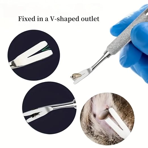 Petzlifeworld 2 Pcs Stainless Steel Pet Tick Removal Tool for Cats and Dogs, High Hardness V-Shaped Head, Can Be Used at Home Or Outdoors | Removing Fleas, Ticks, Dog Lice
