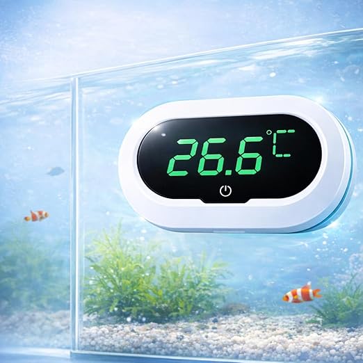 YEE Digital Aquarium Thermometer with LCD Display, High Accuracy ±0.1°C Fish Tank Temperature Monitor, Touch Wake-Up Screen, 0-50°C Temperature Range