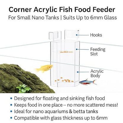 petzlifeworld Corner Acrylic Floating and Sinking Fish Food Feeder for Nano Aquariums | Ideal for Betta, Guppy, and Shrimp Tanks | Fits up to 6mm Glass