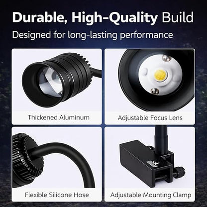 Petzlifeworld Mini LED Aquarium Spotlight 1W | Adjustable Focus Warm Light | Waterproof Submersible Lamp for Fish Tank & Aquarium Plants | Compact Clip-On Design Brand: VAYINATO