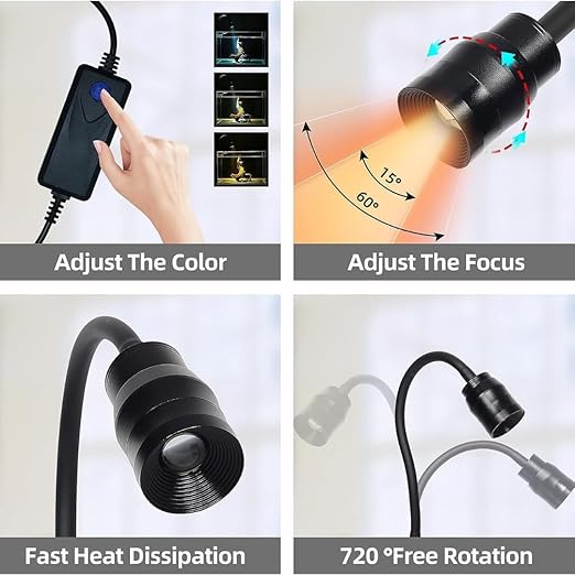 Petzlifeworld Full Spectrum 10W LED Aquarium Spotlight – Focus & Zoom, 3 Color Modes, Adjustable Beam for Fish Tanks & Planted Tanks