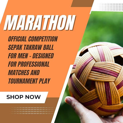 petzlifeworld Marathon MT-908 International Male Competition Sepak Takraw Ball | Rubber Skin Rattan-Style | Durable & Lightweight | Made in Thailand | Official Size for Athletes, Teens & Adults