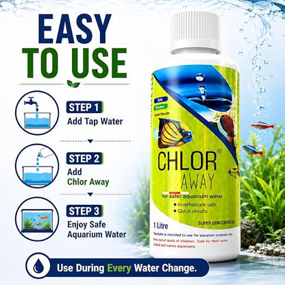 Petzlifeworld Aquatic Remedies 1L Chlor Away Aquarium Water Conditioner | Removes Chlorine & Chloramine from Tap Water