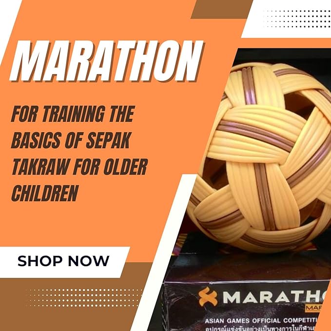 petzlifeworld Marathon MT-102 Basic Training Model, Sepak for Older Children | Lightweight Basic Training Ball | Durable Rattan-Style Plastic Ball | Made in Thailand | Indoor & Outdoor Play