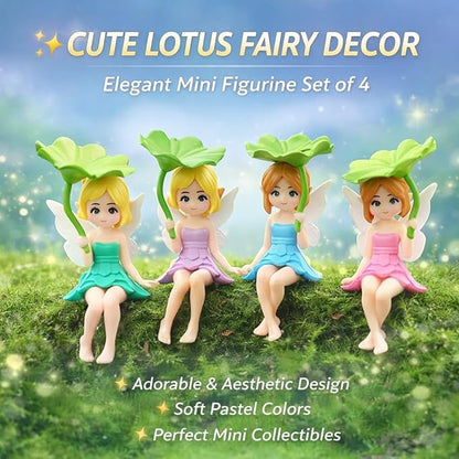 Petzlifeworld Cute Lotus Leaf Fairy Figurines (2 Pcs) | Miniature Aquarium Decoration, Car Dashboard Decor, Home Tabletop Showpiece | Aesthetic Gift for Girls, Women & Couples