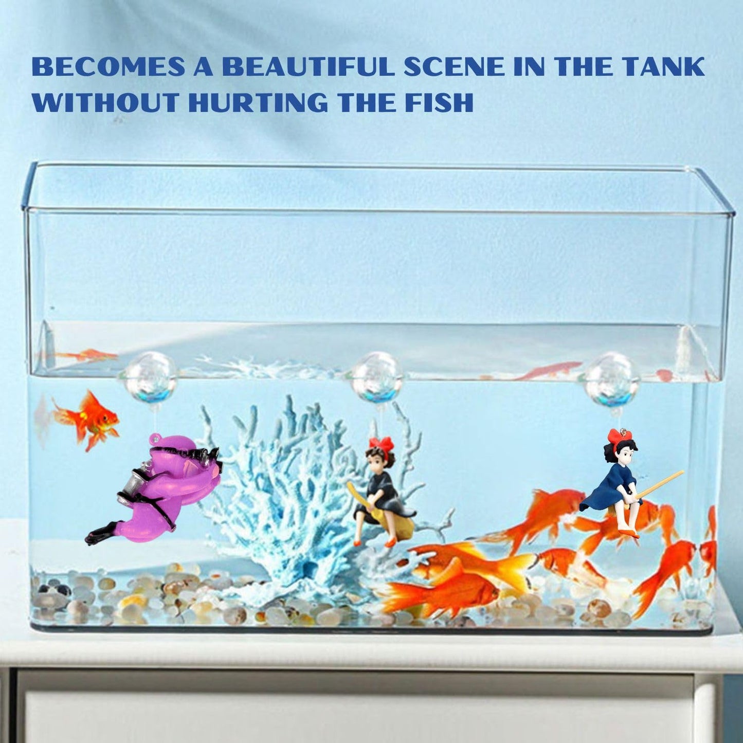 Petzlifeworld (Pack of 2) Floating Little Witch & Diver (Random Color) Aquarium Decorations