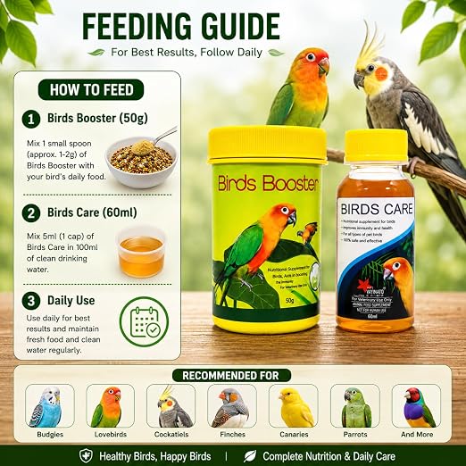 Petzlifeworld Bird Booster, 50g & Birds Care, 60ML Combo Health Supplements for All Kind of Pet Birds