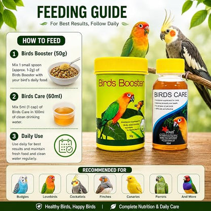 Petzlifeworld Bird Booster, 50g & Birds Care, 60ML Combo Health Supplements for All Kind of Pet Birds