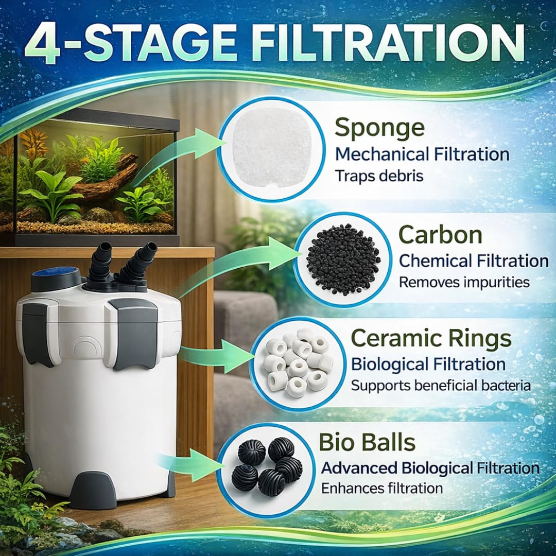 Sunsun (HW-302) Multi Stage External Outside Canister Filter with Filter Media for Aquarium Fish Tank | Suitable for 2.5 Feet Tank to 4 Feet Tank petzlifeworld