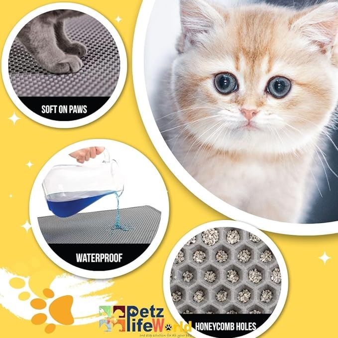 Petzlifeworld Cat Litter Mat For Litter Box | Anti Slip Honey Comb Double Layer Design | Water Proof | Washable | Easy to Clean | Soft On Paws