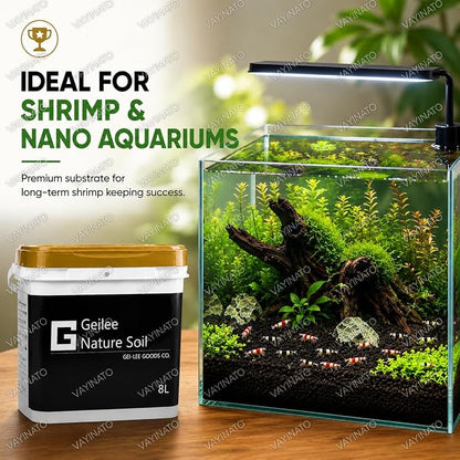 Petzlifeworld Gei-Lee Aqua Soil 8L Premium Shrimp & Planted Aquarium Substrate | pH Stabilizing Technical Soil for Caridina Shrimp | Natural Black Aquascaping Soil for Freshwater Nano Tanks