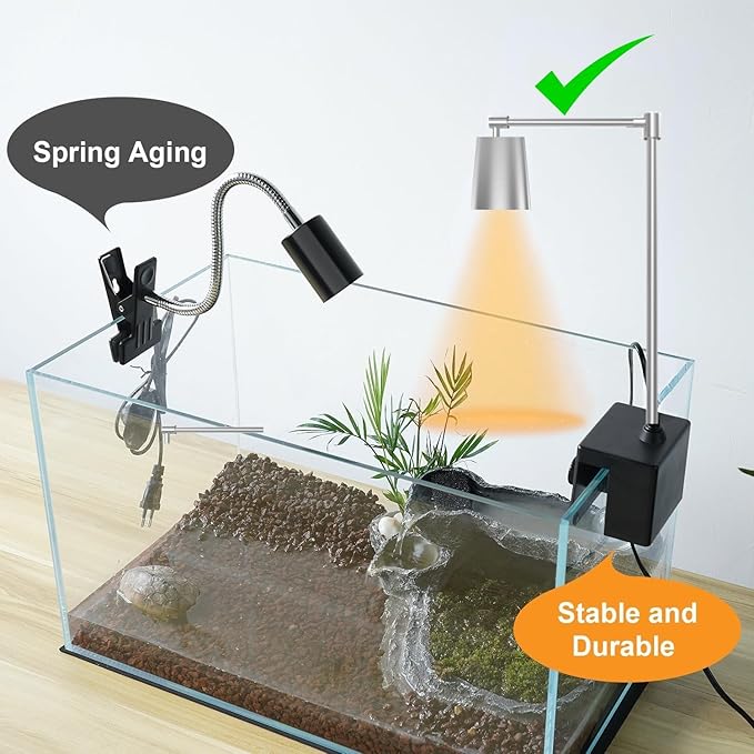 Petzlifeworld Stainless Steel Reptile Heat Lamp Turtle Lights with Dimmer Switch, UVA UVB Bulbs (50W) Aquarium Basking Lamp Adjustable Holder and Intensity Suitable for Birds During Winter & Reptiles