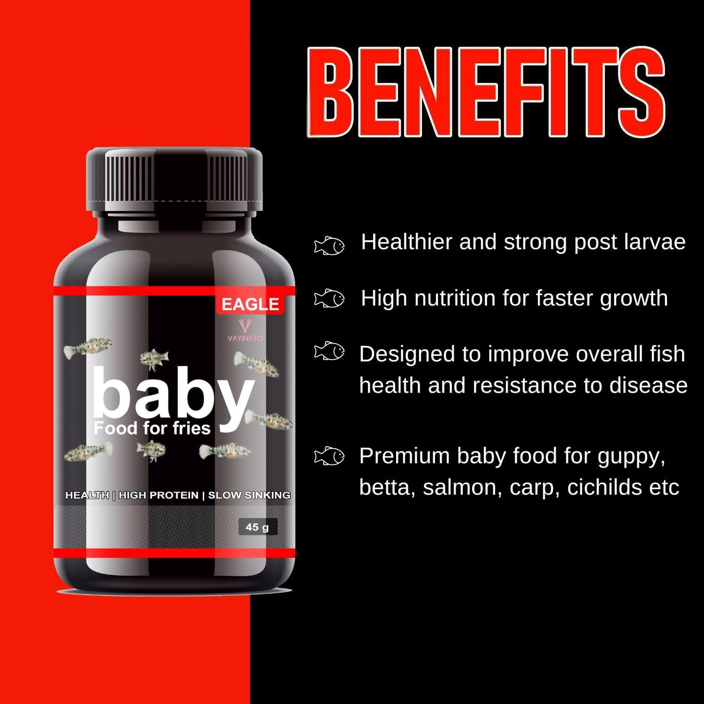 Eagle Baby Food for Fries (2 * 45g) High Nutrition for Faster Growth | Slow Sinking Food