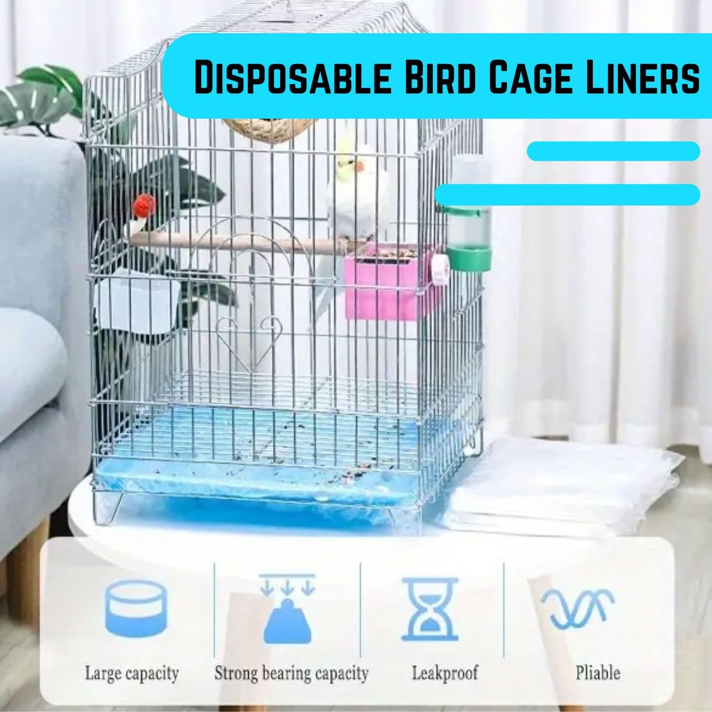 Petzlifeworld 50 Pcs(60 * 40 Cm) Disposable Cage Tray Liners – Transparent Waterproof Liner Covers for Pet Cages