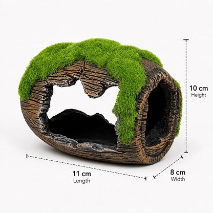Petzlifewrold Aquarium Barrel Hideout Cave with Artificial Moss – Resin Fish Tank Shelter