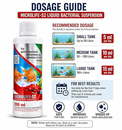 Aquatic Remedies Micro Life S2 Beneficial Bacteria Liquid Bacterial Suspension for Quick Aquarium Maturation and Ammonia and Nitrite Removal