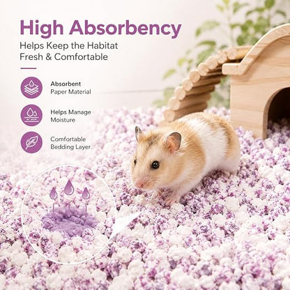 Petzlfiewrold YEE Color Paper Grain Hamster Bedding 1kg (Dark Green and Purple ) | Soft & Absorbent Paper Pellets | Low-Dust & Deodorizing Cage Bedding for Hamsters & Small Pets