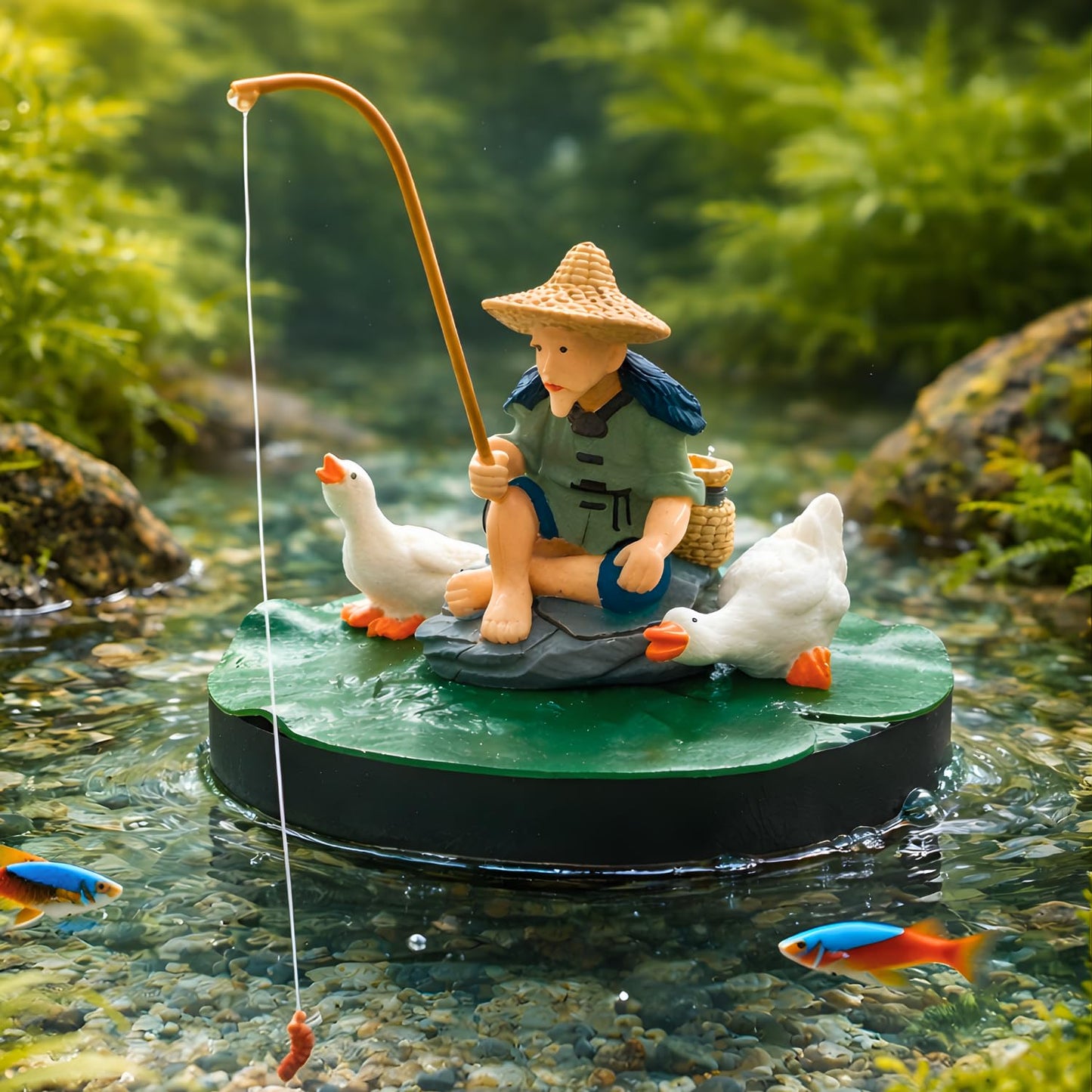 Petzlifeworld Resin Fisherman Aquarium Decoration Figurine – Hand Painted Fishing Statue Ornament for Fish Tank, Aquarium, Mini Garden, Terrarium & DIY Landscape Decor