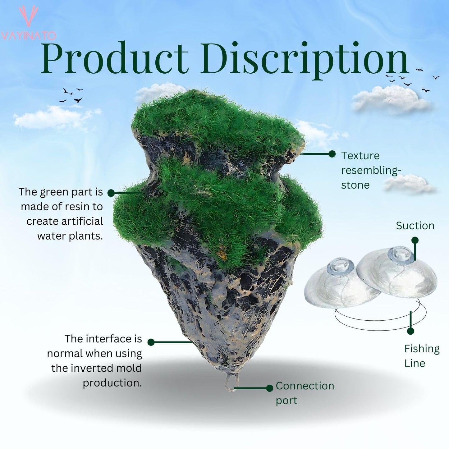 Petzlifeworld Artificial Summersible Rock Ornament for Aquarium Decoration