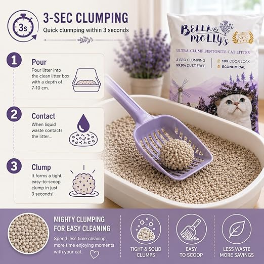 petzlifeworld Bella & Molly’s Fresh Bentonite Cat Litter 5L | 3-Second Fast Clumping | 99.9% Dust-Free | 10X Odor Lock | Long-Lasting Freshness