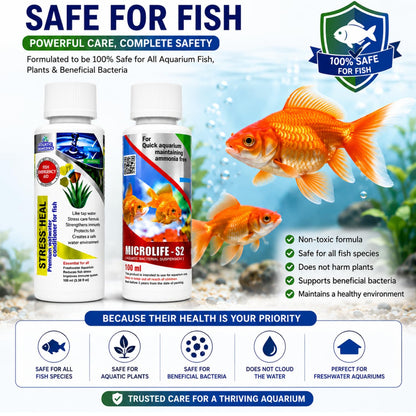 Petzlifeworld Aquatic Remedies (Pack of 2) Stress Heal-100ml & MIcrolife S2-100ml Aquarium Water Condiitoner
