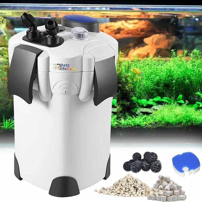 SUNSUN HW-303B | 35W | 1400L/H | H.max-2M | Multi Stage Aquarium External Outside Canister Filter & Filter Media Set (Pumice, Ceramic Ring & bio Ball) Size-232 * 232 * 395mm with 9W UV Light