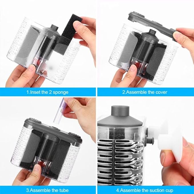 Petzlifeworld 3 in 1 Aquarium AirLifting Internal Filter for Fish Tank Wall Mounted Hanging Type with Sucker with Bottom Propeller for Poop Collection Bio Sponge and Fludized Filter Media