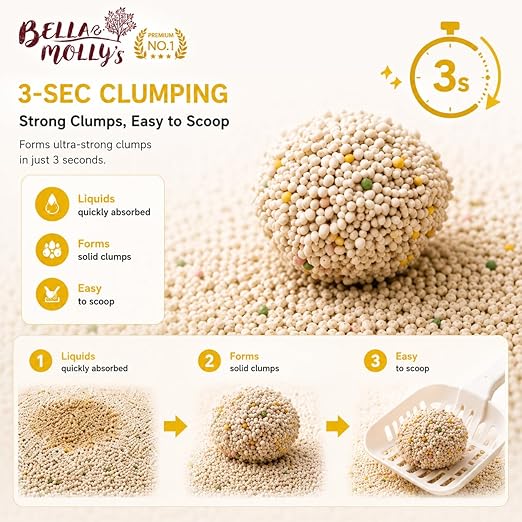 petzlifeworld Bella & Molly’s Fresh Bentonite Cat Litter 5L | 3-Second Fast Clumping | 99.9% Dust-Free | 10X Odor Lock | Long-Lasting Freshness