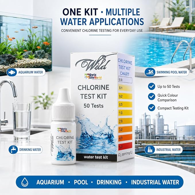Aquatic Remedies Wild Chlorine Water Test Kit, 50 Tests | Chlorine Testing Kit with Reagent, Test Tube & Colour Chart | for Aquarium, Pool, Tap, Drinking & Industrial Water