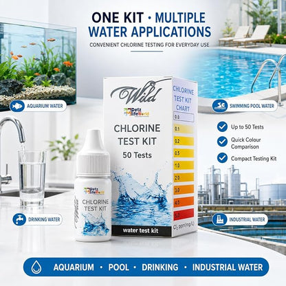 Aquatic Remedies Wild Chlorine Water Test Kit, 50 Tests | Chlorine Testing Kit with Reagent, Test Tube & Colour Chart | for Aquarium, Pool, Tap, Drinking & Industrial Water