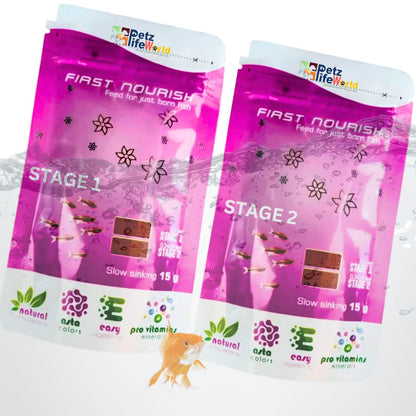 WA First Nourish | Baby Fish Food | Stage 1 & 2 | 2 Packs (15g +15g) | for All Types of Baby Fishes