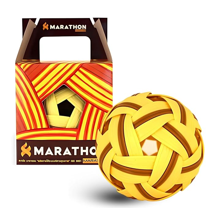 petzlifeworld Marathon MT-102 Basic Training Model, Sepak for Older Children | Lightweight Basic Training Ball | Durable Rattan-Style Plastic Ball | Made in Thailand | Indoor & Outdoor Play