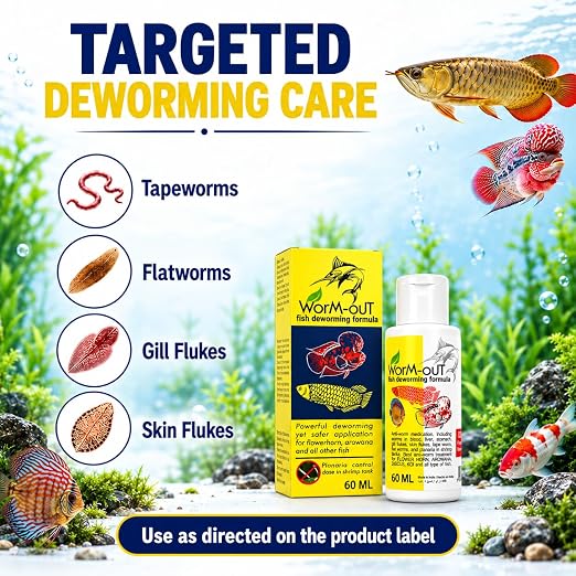 Aquatic Remedies Worm-Out Fish Deworming Formula, 60ML for Flower Horn, Discus, Arowana and All Other Fish